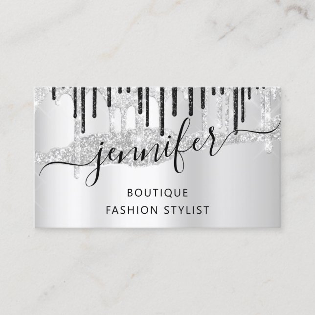 QRCode Logo Abstrakt Online Shop Silver Gray Tropf Visitenkarte (Vorderseite)