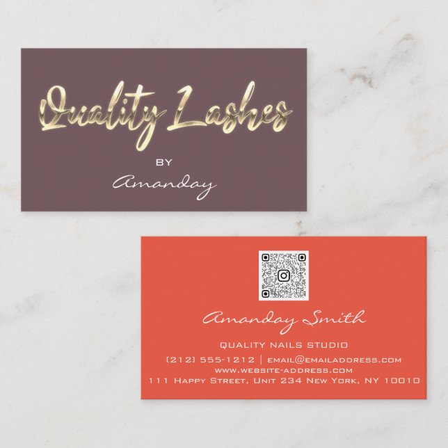 QRCode Logo Coral RoseGold Visitenkarte (Vorne/Hinten)