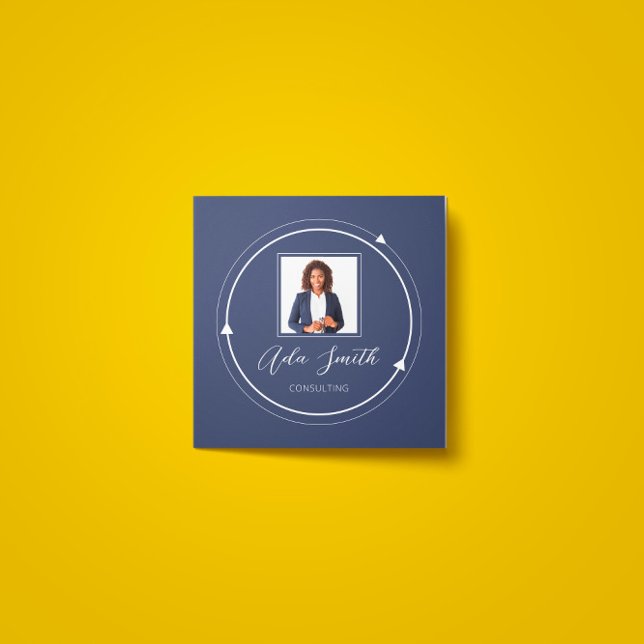 QRCode Logo Custom Foto Circle Blue Navy Quadratische Visitenkarte (Von Creator hochgeladen)