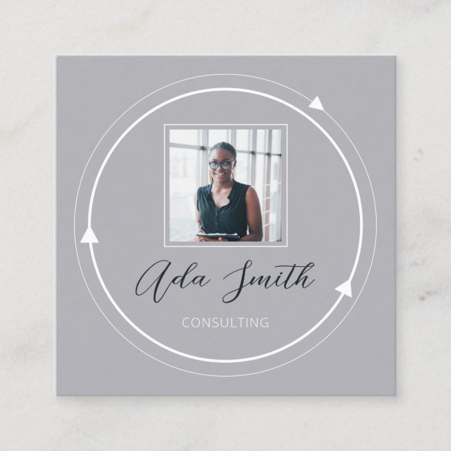 QRCode Logo Custom Foto Circle Gray White Quadratische Visitenkarte (Vorderseite)