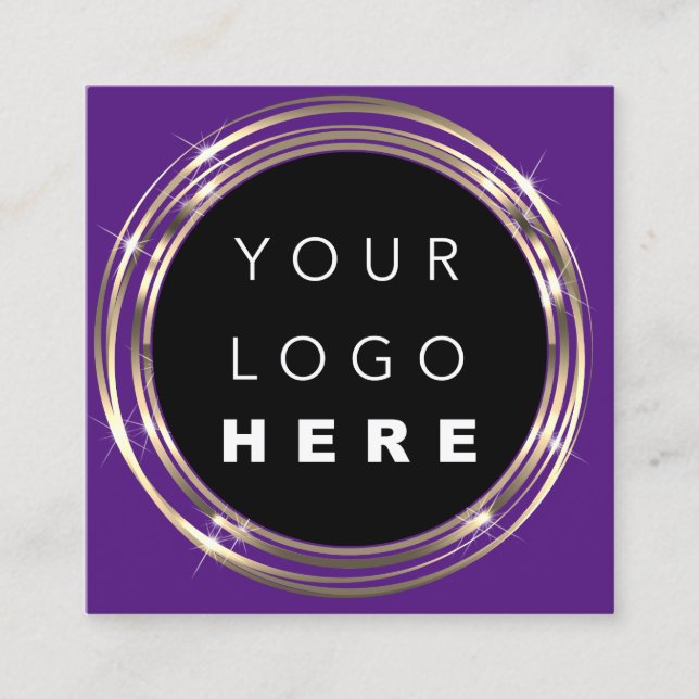 QRCode Logo Online Shop Rahmen Gold Lila Shop Quadratische Visitenkarte (Vorderseite)