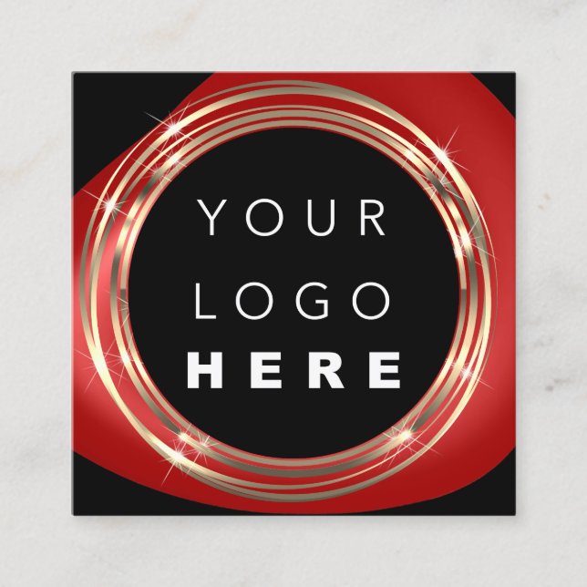 QRCode Logo Online Shop Rahmen Gold Schwarz Rot Quadratische Visitenkarte (Vorderseite)