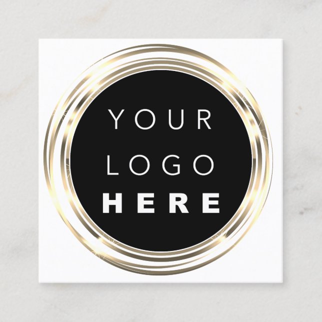 QRCode Logo Online Shop Rahmen Gold White Shop Quadratische Visitenkarte (Vorderseite)