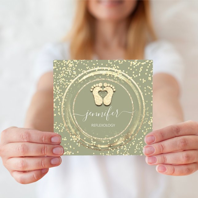 QRCode Logo Reflexologie Fußmassage Füße Confetti Quadratische Visitenkarte (QRCode Logo Reflexology Foot Massage Feet Confetti Square Business Card)