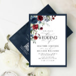 QRCode Navy Blue Burgundy Floral Watercolor Script Einladung<br><div class="desc">Diese wunderschöne, moderne und elegante Hochzeitsinie, die auf der Bestseller-Einladung Bridal Duwer basiert, besticht durch einen Blumenstrauß aus Marineblau, bordeauxfarbenen Blume und botanischem Grün. Personalisieren Sie Ihre Details mit schönen modernen handgeschriebenen Kalligrafien. Die Rückseite der Karte weist eine abstrakte marineblaue Aquarellstruktur auf. Rett die Kosten für die Stilllegung mit unserem...</div>