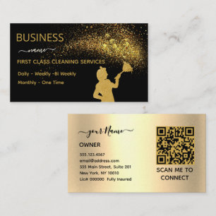 QrCode-Reinigungsdienst Dienstmädchen Gold Glitter Telefonnummerkarte