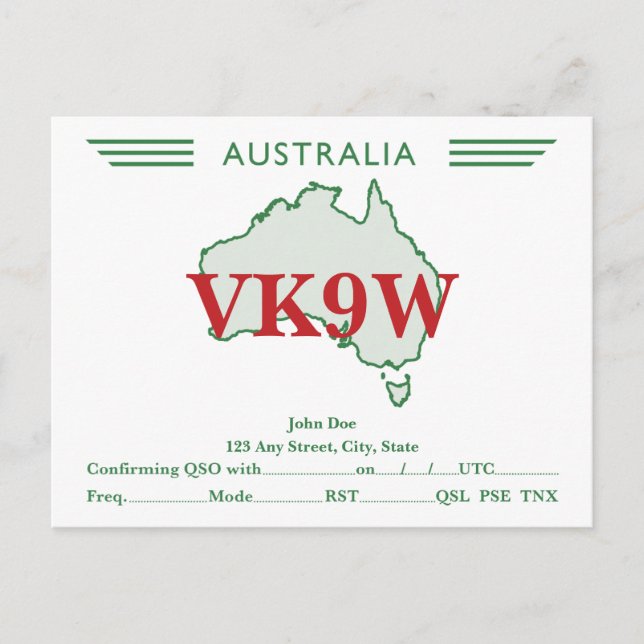 QSL Card Retro Australien Karte Green (Vorderseite)