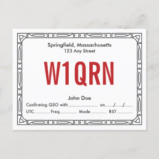 QSL-Karte Retro Art Deco Roter Text Postkarte