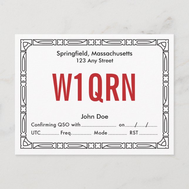 QSL-Karte Retro Art Deco Roter Text Postkarte (Vorderseite)