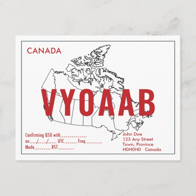 QSL-Karte Retro Kanada Karte Roter Text (Vorderseite)