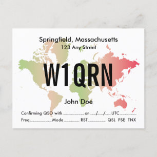 QSL-Karte Retro Welt Rot & Grün Karte