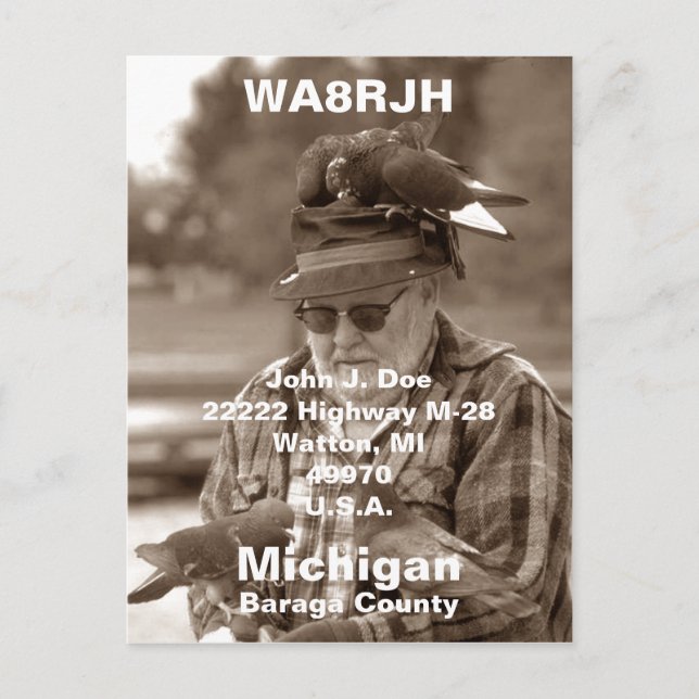 QSL PCs HAM Radio Op Mann Flockentauben Postkarte (Vorderseite)