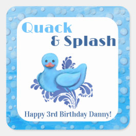 Quack and Splash Ente 3. Geburtstagseinladung Quadratischer Aufkleber
