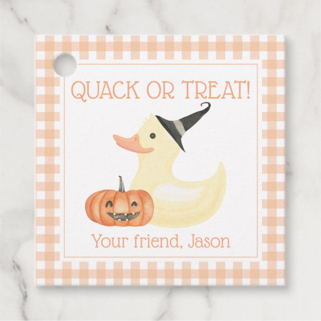 Quack oder Leckerei Ente Niedlich Orange Halloween Geschenkanhänger (Vorderseite)