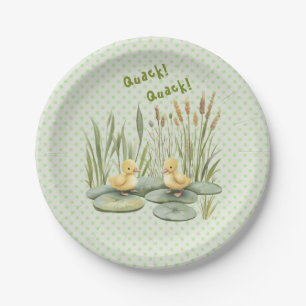 Quack! Quack! Sagt die Ente mit Gingham-Kontrollkr Pappteller