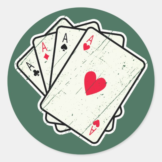 Quad Aces: Alle 4 Lucky Ace Cards Runder Aufkleber (Vorderseite)