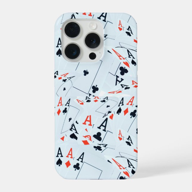 Quad Asse Poker Karten Muster, iPhone 15 Pro Hülle (Rückseite)