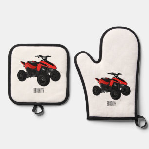 Quad atv Cartoon Illustration Ofenhandschuh & Topflappen-Set