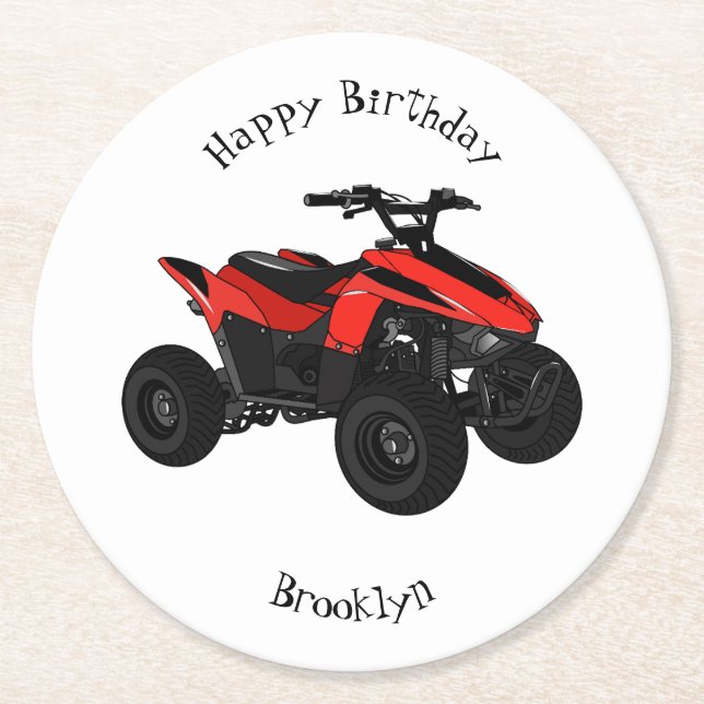Quad atv Cartoon Illustration Runder Pappuntersetzer (Vorderseite)