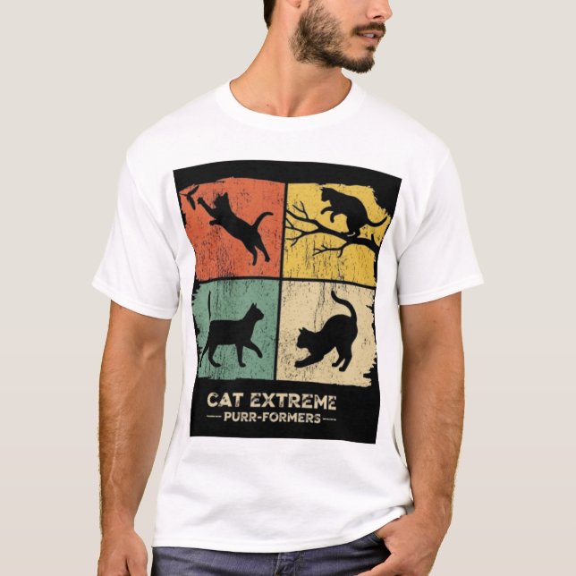 Quad Katzen-Patchwork T-Shirt (Vorderseite)