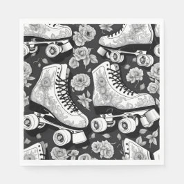Quad Skate, Rose, Schwarz-Weiß-Design. Serviette