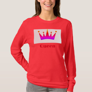 Quadeen Custom Text Crown Image Deep Red Long Slee T-Shirt