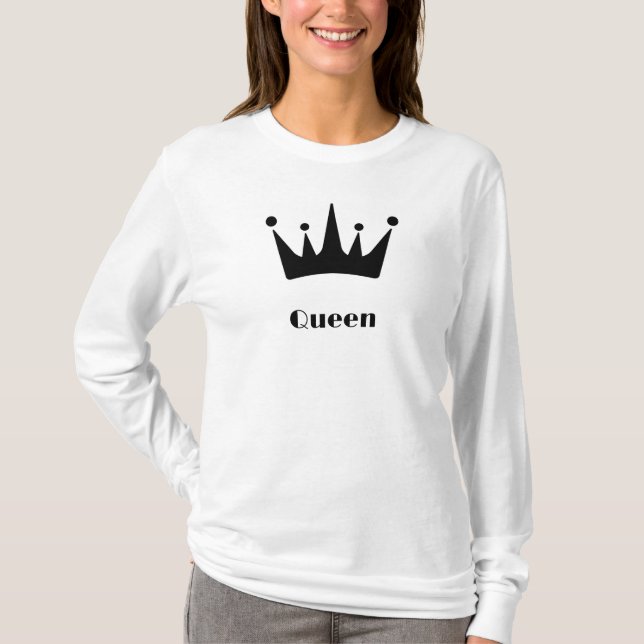 Quadeen Custom Text Crown Image White Long Sleeve T-Shirt (Vorderseite)