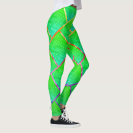 Quadrados verde azulado, linhas de três cores. leggings