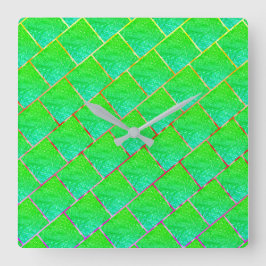 Quadrados verde azulado, linhas em três cores. quadratische wanduhr