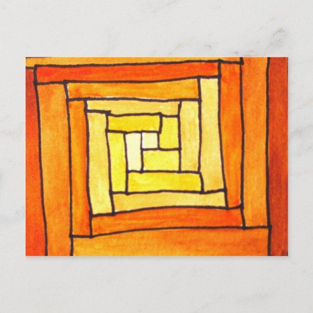 Quadrat Art Deco gelbes Retromuster Postkarte (Vorderseite)