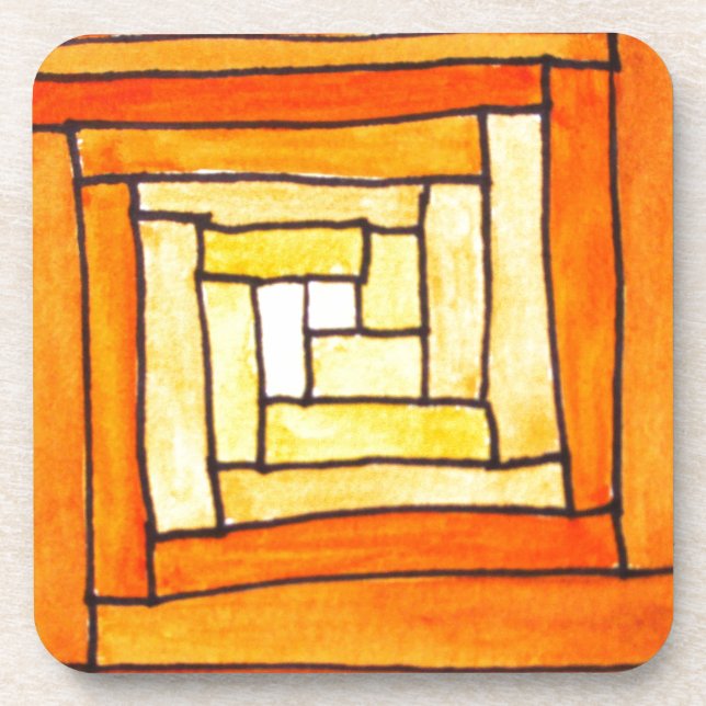 Quadrat Art Deco gelbes Retromuster Untersetzer (Vorderseite)