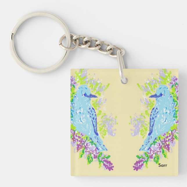 Quadrat (beidseitig) Schlüsselanhänger Blaue Vögel (Vorderseite)