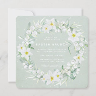 Quadrat Grün + Weiße Blumenkrone Osterfeier Einladung