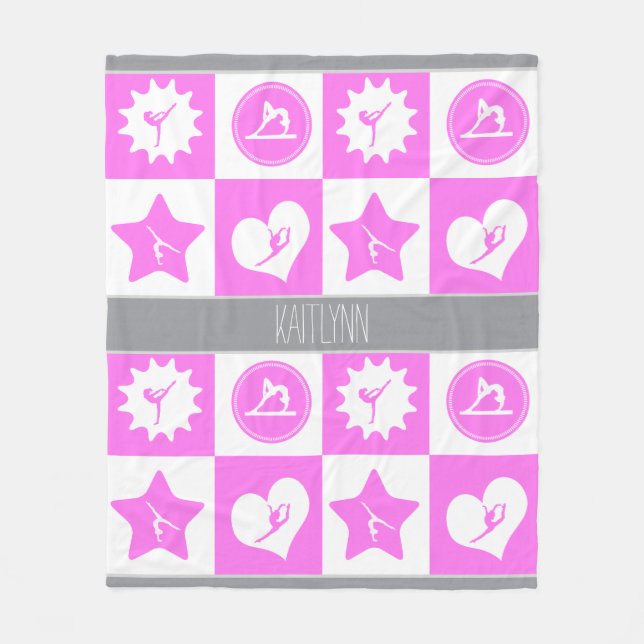 Quadrat-Gymnastik des Rosa-4 mit Monogramm Fleecedecke (Vorderseite)