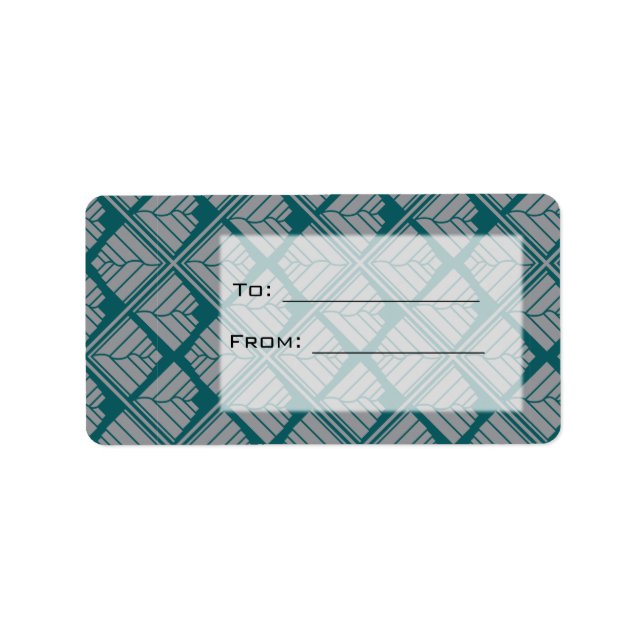 Quadrat Leaf Muster Aquamarin neutral Adressaufkleber (Vorne)