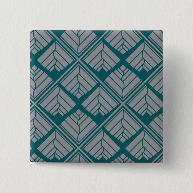 Quadrat Leaf Muster Aquamarin neutral Button (Vorderseite)