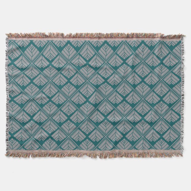Quadrat Leaf Muster Aquamarin neutral Decke (Vorderseite)