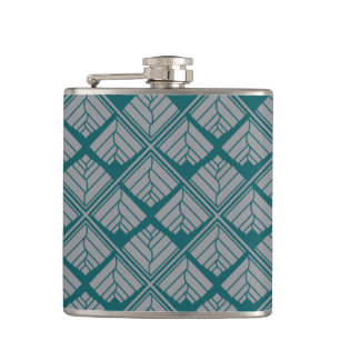 Quadrat Leaf Muster Aquamarin neutral Flachmann