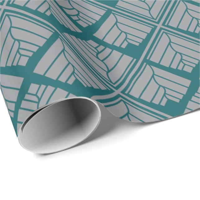 Quadrat Leaf Muster Aquamarin neutral Geschenkpapier (Rolleneckpunkt)