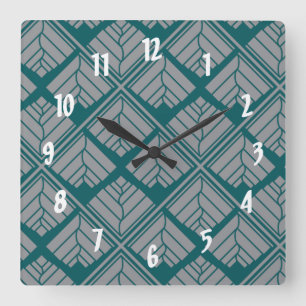 Quadrat Leaf Muster Aquamarin neutral Quadratische Wanduhr