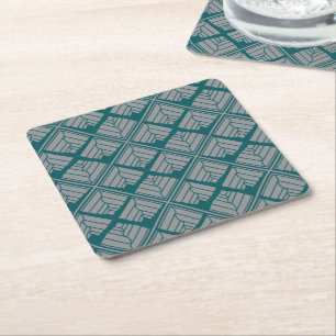 Quadrat Leaf Muster Aquamarin neutral Rechteckiger Pappuntersetzer
