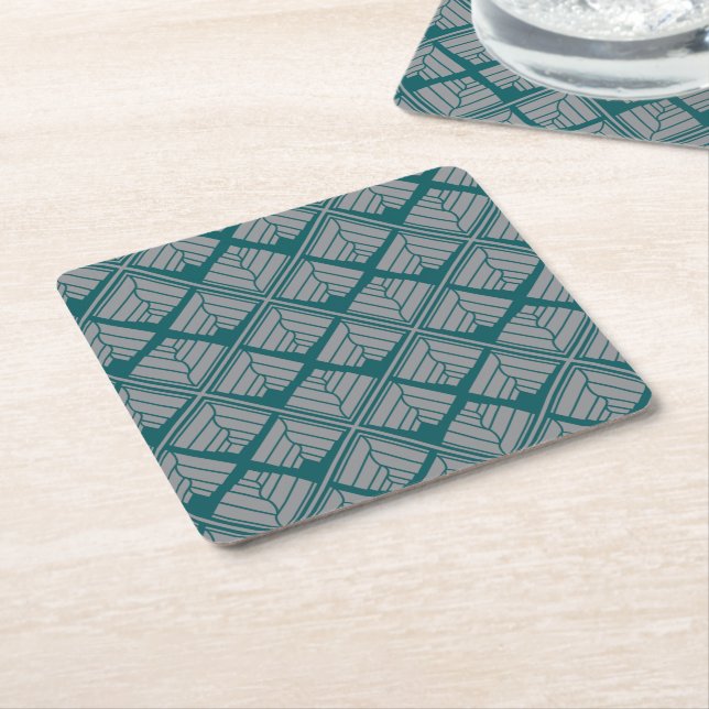 Quadrat Leaf Muster Aquamarin neutral Rechteckiger Pappuntersetzer (angewinkelt)