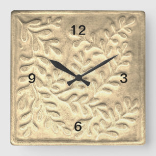 Quadrat Minimalistische Uhr Ocher Foliage