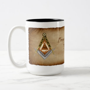 Quadrat und Kompass mit allem sehenden Auge Zweifarbige Tasse