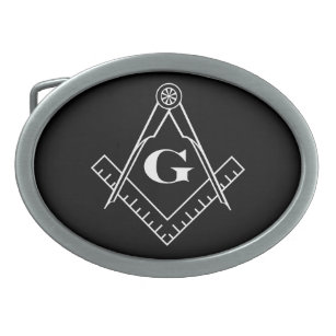 Quadrat und Kompass mit der Einfügung G (weiß) Ovale Gürtelschnalle