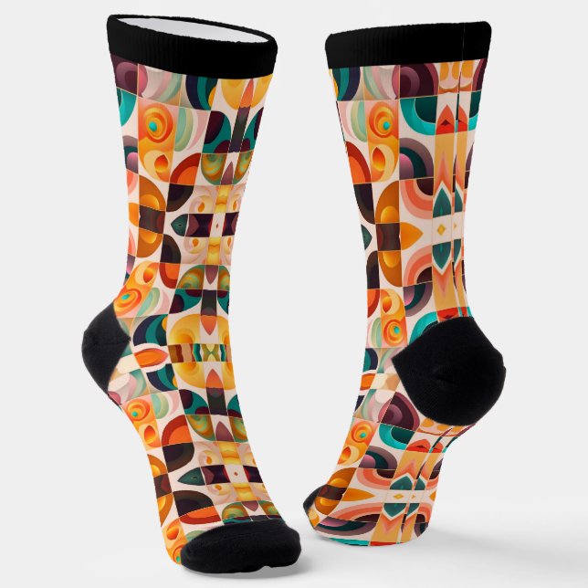 Quadrate Abstrakt Retro Moderne Sammlung Socken (Gewinkelt)