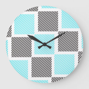 Quadrate der blauen Linie Türkis Große Wanduhr
