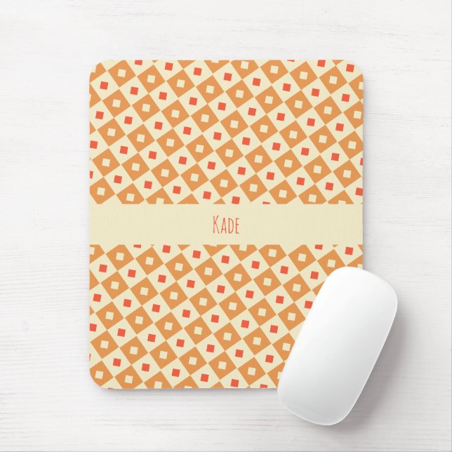 Quadrate & Diamanten Orange Pink Minimales Muster Mousepad (Mit Mouse)
