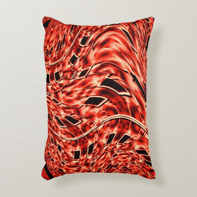 Quadrate in Korallen oder Rot gespiegelt Dekokissen (Vorderseite(Vertikal))