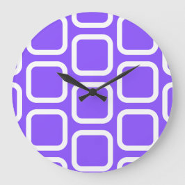 Quadrate in Weiß und Violett Kissen Große Wanduhr